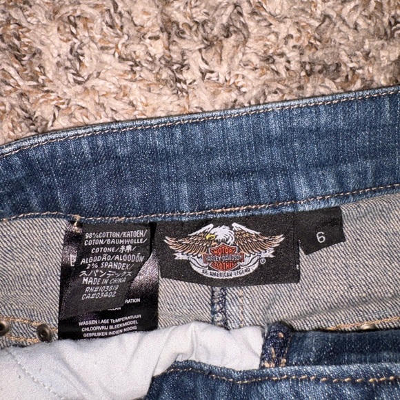 Harley-Davidson Blue Denim Frayed Hem Mini Skirt with Stud Accents - Picture 2 of 4